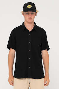 Shirts Mens: RUSTY Overtone Short Sleeve Linen Shirt Black