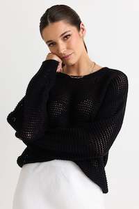 Knits Womens: RE:UNION Dawn Crochet Knit Jumper Black