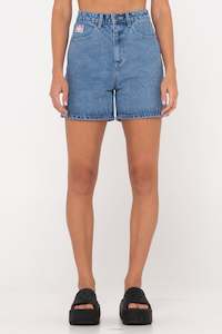 Shorts Womens: RUSTY Cyprus High Denim Short Middy Blue