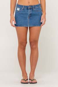 Skirts Womens: RUSTY Mavericks Low Rise Denim Mini Skirt Middy Blue