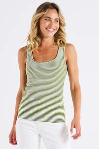 Betty Basics: BETTY BASICS Emma Scoop Tank Avocado Stripe