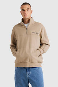 Crews Mens: RVCA United Half Zip Crew Mushroom