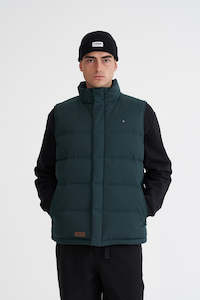Down Jackets Mens: HUFFER Mens Classic Down Vest Herringbone Forest