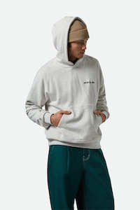Hoodies Mens: BRIXTON Emboidered Heavy Weight Hood Heather Grey Ash