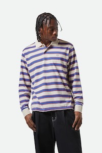BRIXTON Vintage Stripe Ls Polo Knit Electric Blue Flame White Cap