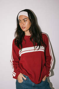 Knits Womens: RUSTY White Lines Long Sleeve Crew Neck Knit Rhubard