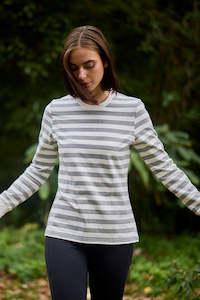 SWANNDRI Papamoa Ls Stripe T Shirt Grey Marle White