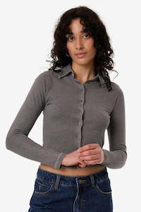 Tees Long Sleeve Womens: THRILLS Hemp Collared Long Sleeve Grey Ash