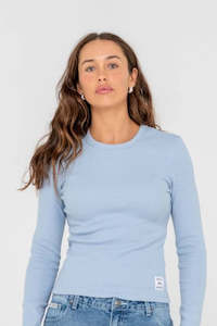 Tops Long Sleeve Womens: RUSTY Rusty Essentials Ribbed Longsleeve Top Glacier Lake