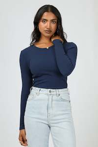 Tops Long Sleeve Womens: ALL ABOUT EVE Eve Rib Baby Long Sleeve Tee Navy