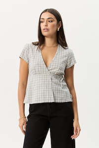AFENDS Drew Seersucker Tie Top Taupe Check