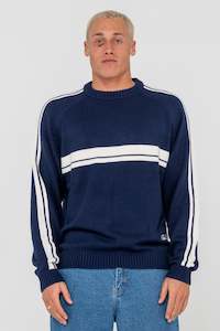 RUSTY White Lines 2.0 Knitted Crew Navy Blue