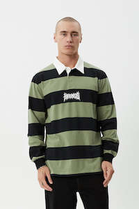 Tees Long Sleeve Mens: AFENDS Mental Rugby Ls Tee Oil Green