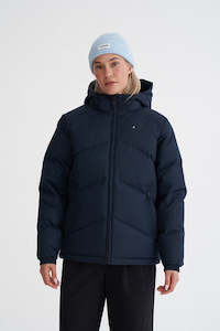 HUFFER Womens Classic Down Jacket Herringbone Navy