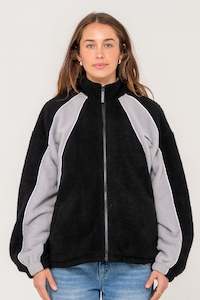 Jackets Womens: RUSTY Two Tides Zip Through Sherpa Fleece Black