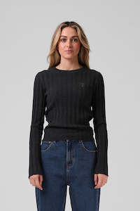 Tops Long Sleeve Womens: RPM Knitted Ls Black Marle