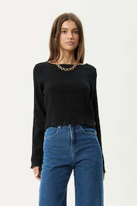 AFENDS Focus Seersucker Long Sleeve Top Black