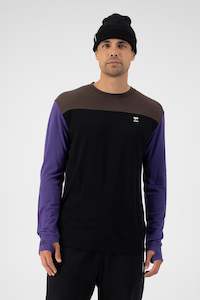 MONS ROYALE Mens Yotei Merino Long Sleeve Logo Violet Cedar Black