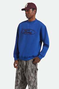 Crews Mens: BRIXTON Ford Number One Fleece Crew Ford Blue