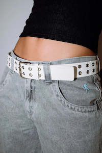 RUSTY Xoxo Eyelet Belt Off White