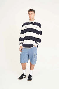 Tees Long Sleeve Mens: HUFFER All Stars Grand Rugby Navy Chalk