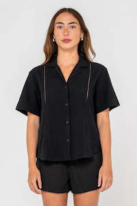 Shirts Womens: RUSTY Rummer Has It Short Sleeved Shirt Black