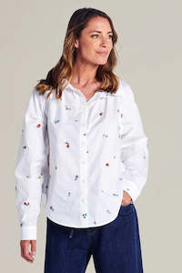 BETTY BASICS Floral Embroidered Shirt Floral Blue