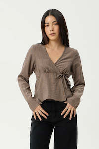 Tops Long Sleeve Womens: AFENDS Hometown Check Long Sleeve Top Coffee