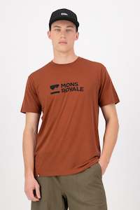 MONS ROYALE Mens Icon Classic T-Shirt Brand Lock Up Sienna