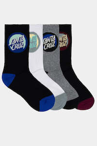 Socks: SANTA CRUZ Bold Shadow Dot Crew Sock 4 Pack Black White Grey Marle 2-8