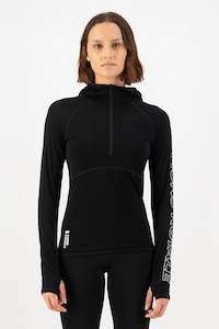 MONS ROYALE Womens Bella Merino Long Sleeve Hood Vert Lock Up Black