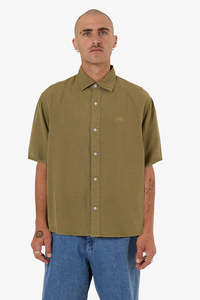 Shirts Mens: WORSHIP Core Linen Short Sleeve Shirt Kelp