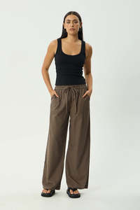 Pants Womens: AFENDS Cyrus Wide Leg Pant Coffee Stripe