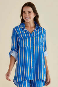 Shirts Womens: BETTY BASICS Mills Shirt Blue Stripe Blue