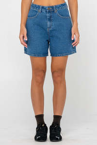 RUSTY Cyprus High Denim Short Middy Blue