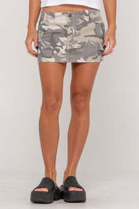 RUSTY Camo-Mile Low Rise Mini Skirt Camo