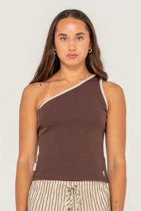 RUSTY Zoe One Shoulder Tank Java