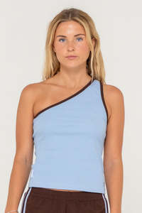 Tanks Womens: RUSTY Zoe One Shoulder Tank Retro Blue