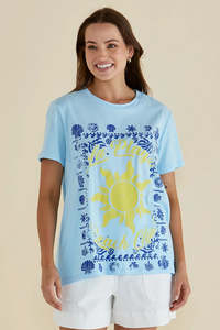 Tees Womens: BETTY BASICS Ellia Crew Tee La Plage Print Blue