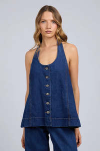 Tops Womens: SILENT THEORY Lenni Halter Neck Top Dark Blue