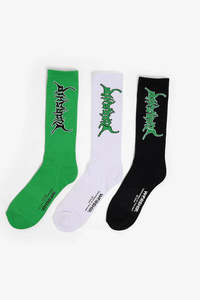 Socks: WORSHIP Rama Socks 3 Pack White Black Oriole