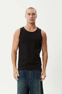 Mens: AFENDS Paramount Rib Singlet Black