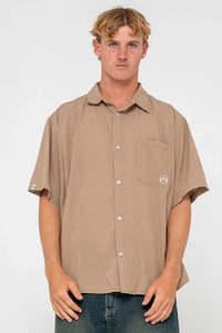 RUSTY Hoodus Check Ss Shirt Tobacco