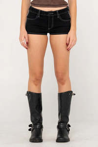 Shorts Womens: RUSTY Flip Mommy Low Rise Micro Mini Short Black Out Grey