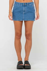 Skirts Womens: RUSTY Billie Low Rise Denim Mini Skirt Middy Blue