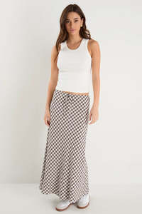 Skirts Womens: AMONG THE BRAVE Summit Bias Maxi Skirt Brown Gingham