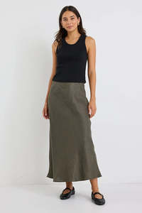 Skirts Womens: RE:UNION Bliss Bias Midi Skirt Khaki
