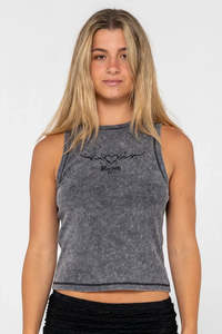 Tanks Womens: RUSTY Mortys Fitted Tank Acid Steel