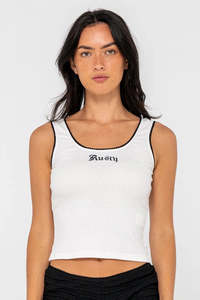 RUSTY Cassin Ribbed Scoop Neck Singlet White