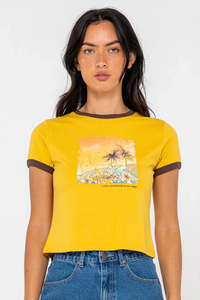RUSTY La Cabana Contrast Ringer Mini Tee Lemon Yellow